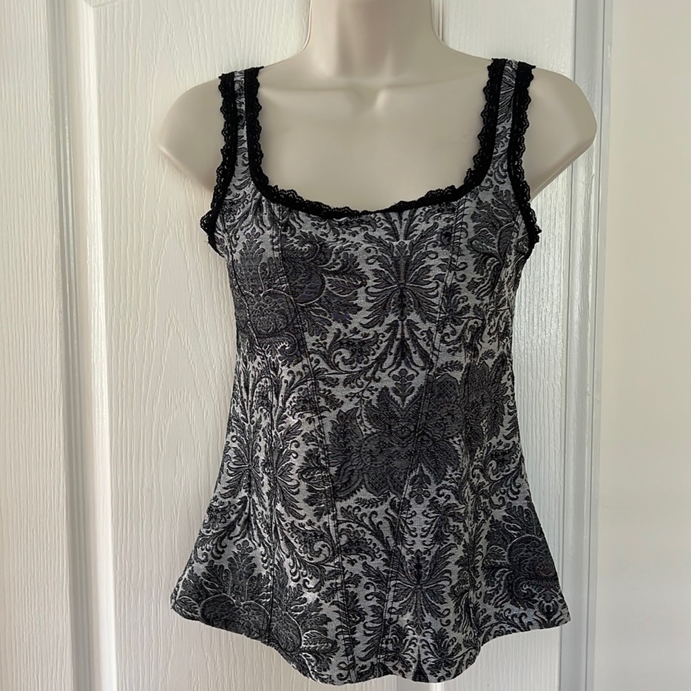 Black & Silver White House Black Market Brocade Camisole Tank Top